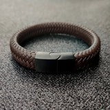 Punk Charm Black/Brown Braided Leather Bracelet with Magnetic Clasp