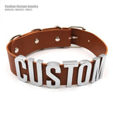 Punk Brown PU 35MM Letters Choker Necklace Personalized Name Word Collar