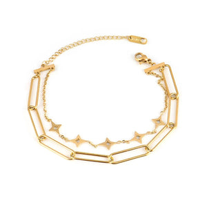 Punk Chain Bracelet For Women Stainless Steel Double Layer Charm Bracelet