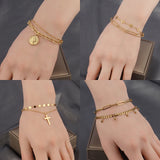 Punk Chain Bracelet For Women Stainless Steel Double Layer Charm Bracelet