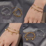 Punk Chain Bracelet For Women Stainless Steel Double Layer Charm Bracelet