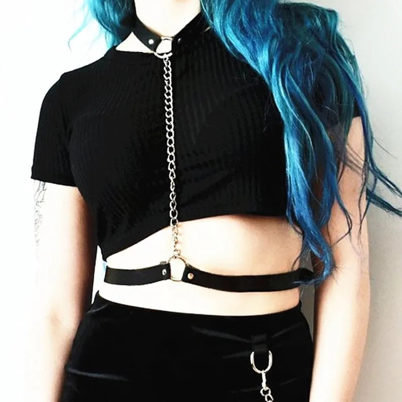 Punk Chain Hoop Pendant Harness Belt for Women Grunge Body Accessories