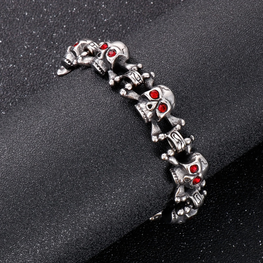 Punk Chain Rhinestone Steel Men Gothic Skull Charm Bracelet