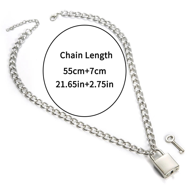 Punk Chain Lock Necklace Padlock Pendant Egirl Alternative Jewelry
