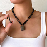 Punk Chain Lock Necklace Padlock Pendant Egirl Alternative Jewelry