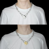 Punk Chain Necklace Men Padlock Steel Lock Pendant Gothic Jewelry