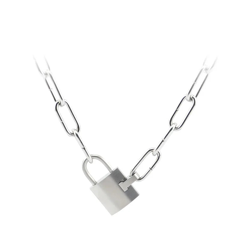 Punk Chain Necklace Men Padlock Steel Lock Pendant Gothic Jewelry