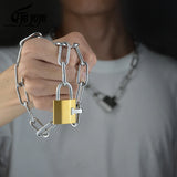 Punk Chain Necklace Men Padlock Steel Lock Pendant Gothic Jewelry