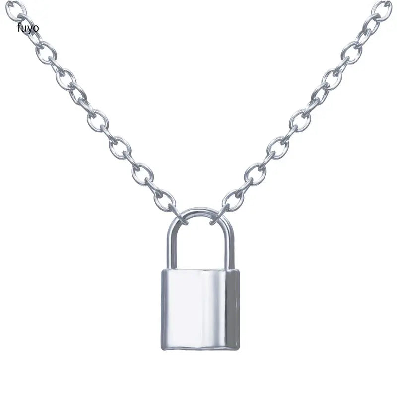 Punk Chain with Padlock Pendant Necklace Statement Gothic Jewelry