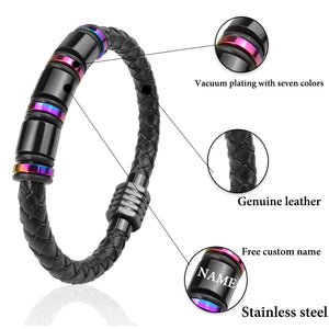 Personalized Stainless Steel Bracelet with Leather Chain for Men and Women
