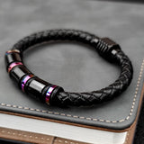 Personalized Stainless Steel Bracelet with Leather Chain for Men and Women