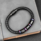 Personalized Stainless Steel Bracelet with Leather Chain for Men and Women