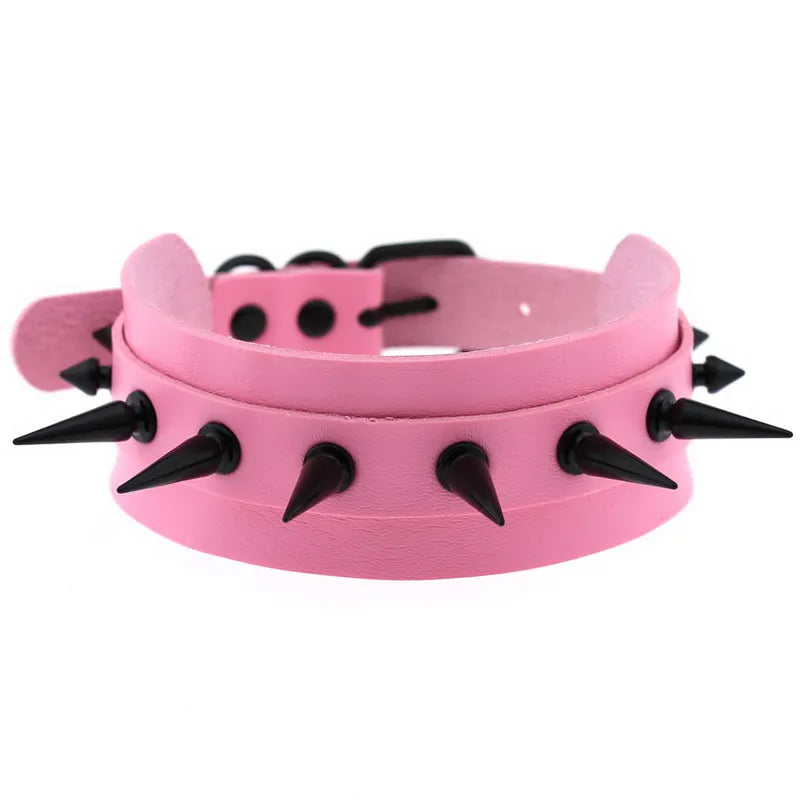 Punk Choker Necklace Gun Nails Rivet Spike Leather Collar
