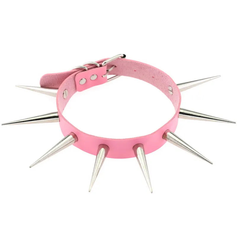 Rivet Spike Leather Choker Punk Necklace for Women