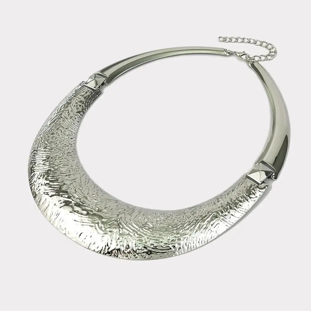 Punk Chokers Necklace Alloy Torques Collar Statement Necklaces For Women Silver