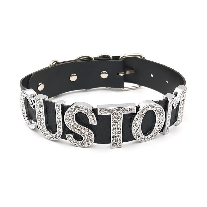 Punk Chunky Big Letters Choker Necklace Exaggerated Wide PU Collar