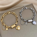 Punk Thick Chain Stainless Steel Bracelet Heart Pendant Jewelry Gift