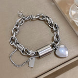 Punk Thick Chain Stainless Steel Bracelet Heart Pendant Jewelry Gift