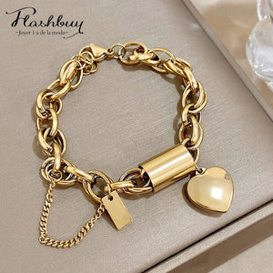Punk Thick Chain Stainless Steel Bracelet Heart Pendant Jewelry Gift