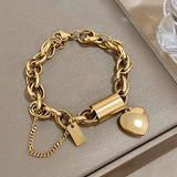 Punk Thick Chain Stainless Steel Bracelet Heart Pendant Jewelry Gift