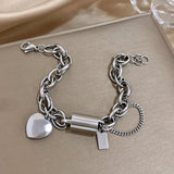 Punk Thick Chain Stainless Steel Bracelet Heart Pendant Jewelry Gift