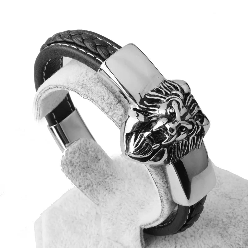 Silver/Gold Lion Head Men's Punk Bracelet Stainless Steel Jewelry