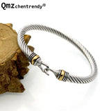 Punk Stainless Steel Fish Hooks Cuff Bangle Twisted Wire Bracelet
