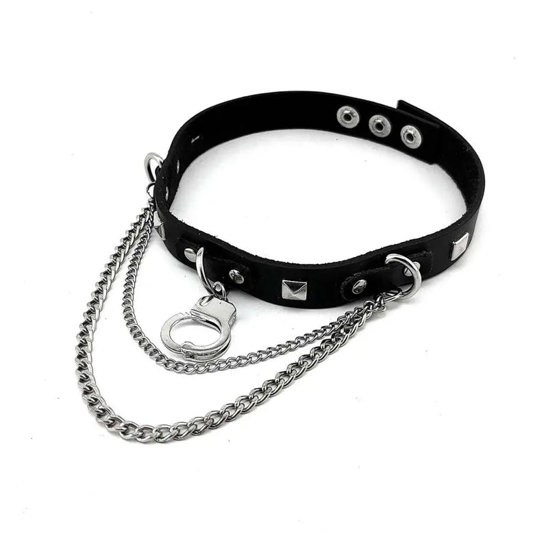 Punk Cosplay Studded Leather Choker Chain Necklace