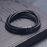 Punk Cowhide Woven Rope Chain Charm Wristband Leather Bracelet Men