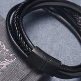 Punk Cowhide Woven Rope Chain Charm Wristband Leather Bracelet Men