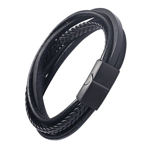 Punk Cowhide Woven Rope Chain Charm Wristband Leather Bracelet Men