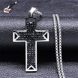Punk Cross Pendant Necklace Stainless Steel Crystal Christian Men Necklaces