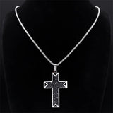 Punk Cross Pendant Necklace Stainless Steel Crystal Christian Men Necklaces
