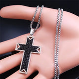 Punk Cross Pendant Necklace Stainless Steel Crystal Christian Men Necklaces