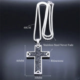 Punk Cross Pendant Necklace Stainless Steel Crystal Christian Men Necklaces