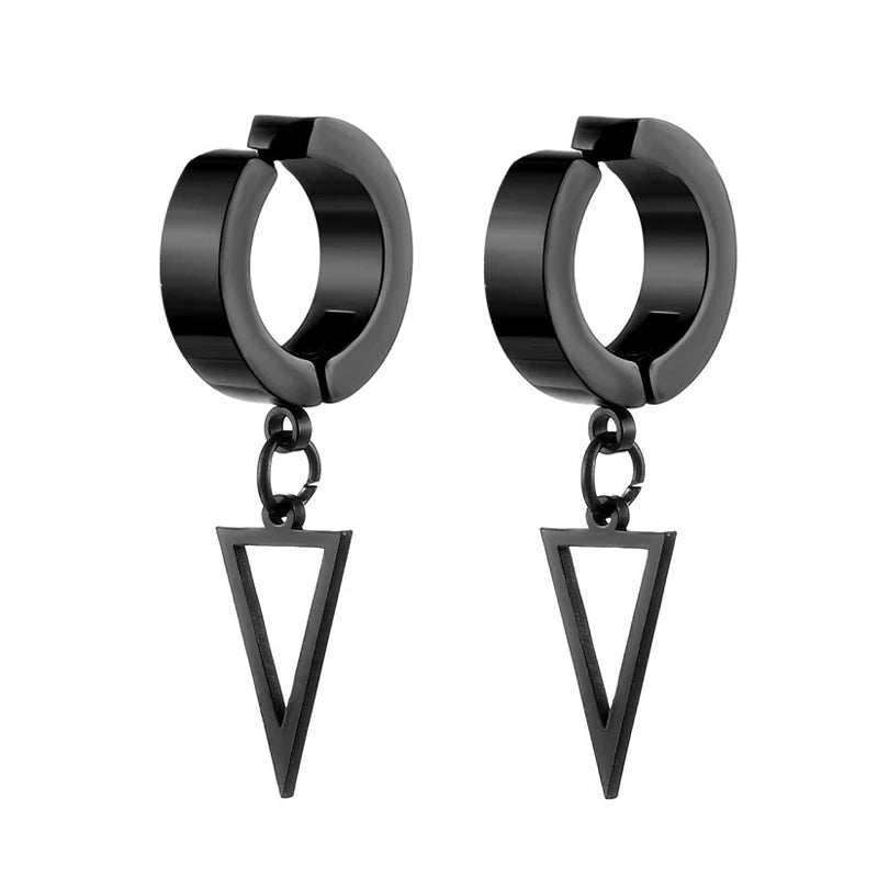 Punk Triangle Dangle Earrings Stainless Steel Circle Hoop for Women Men