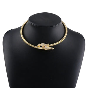 Punk Crystal Snake Chain Necklace Metal Twine Torques Choker