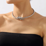 Punk Crystal Snake Chain Necklace Metal Twine Torques Choker