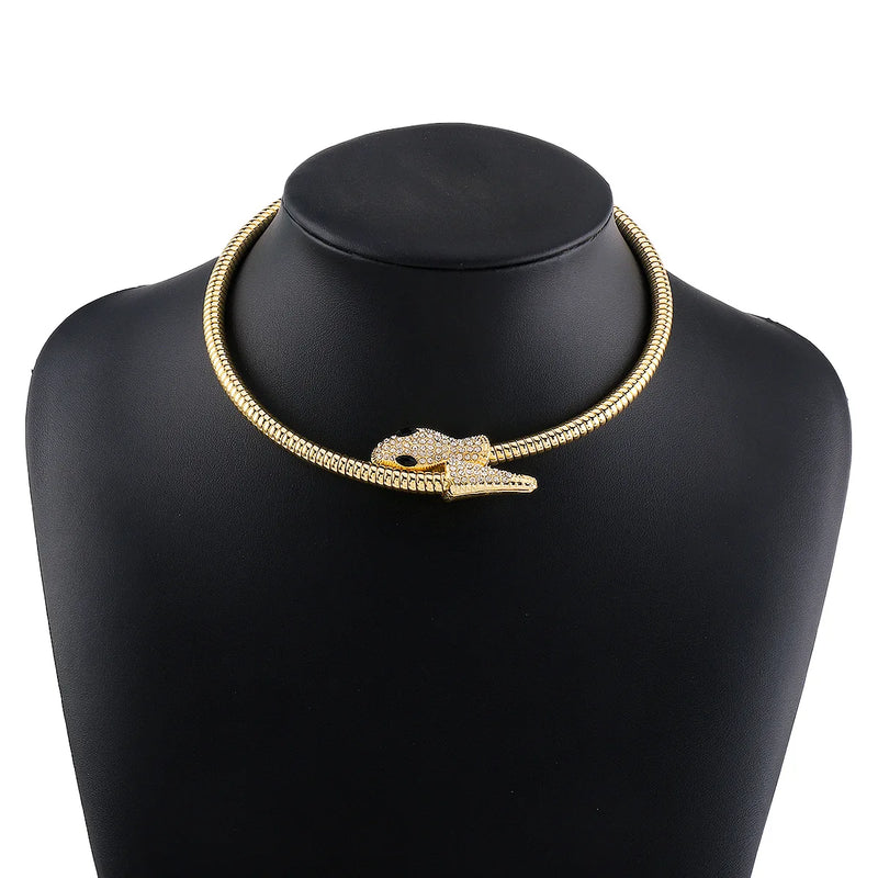 Punk Crystal Snake Chain Necklace Metal Twine Torques Choker