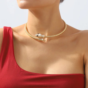 Punk Crystal Snake Chain Necklace Metal Twine Torques Choker