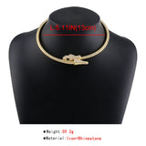 Punk Crystal Snake Chain Necklace Metal Twine Torques Choker