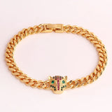 Punk Cuban Chain Bracelet Rainbow CZ Leopard Head Charms Bracelets