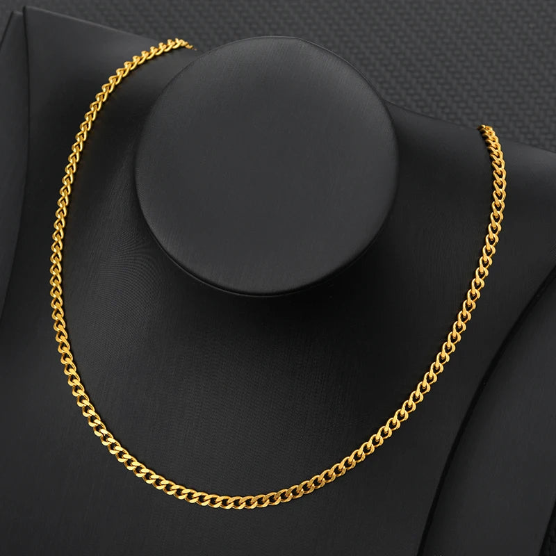 Cuban Chain Necklace 4mm Stainless Steel Men Women Jewelry Gift