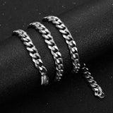 7mm Silver Stainless Steel Punk Cuban Link Chain Long Choker Necklace