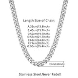 7mm Silver Stainless Steel Punk Cuban Link Chain Long Choker Necklace