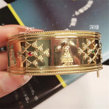 Punk Wide Bangle Bracelet Rhinestone Pattern Charm Pulseiras