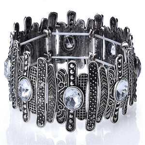Punk Wide Bangle Bracelet Rhinestone Pattern Charm Pulseiras