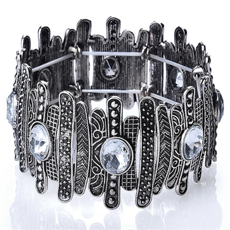 Punk Wide Bangle Bracelet Rhinestone Pattern Charm Pulseiras