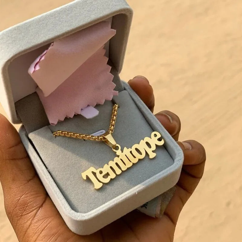 Punk Necklace Box Chain Personalized Name Pendant Necklace