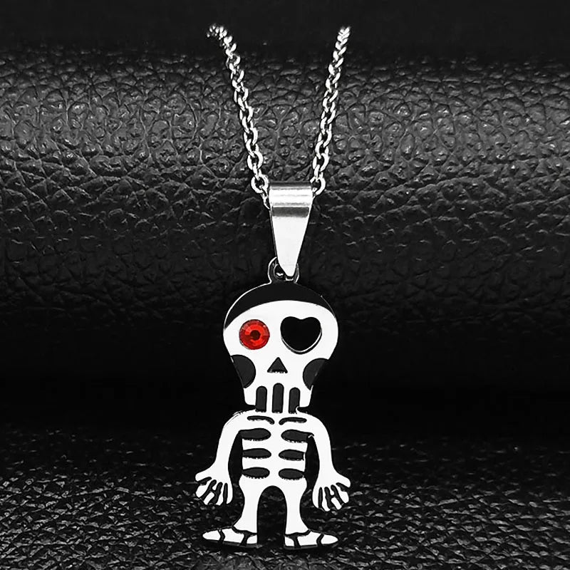 Punk Skull Gothic Pendant Necklace for Women Hip Hop Goth Stainless Steel